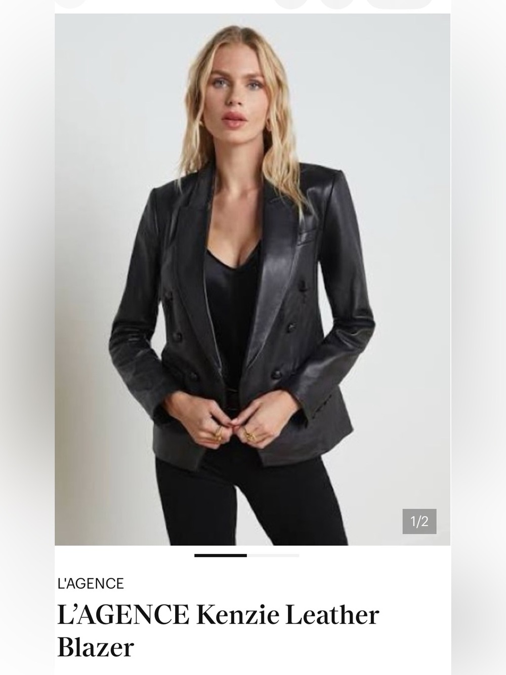 L'AGENCE Black Double-Breasted Leather Blazer Jacket
